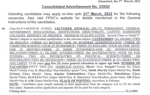 FPSC JOBS advertisement 3 March 2022
